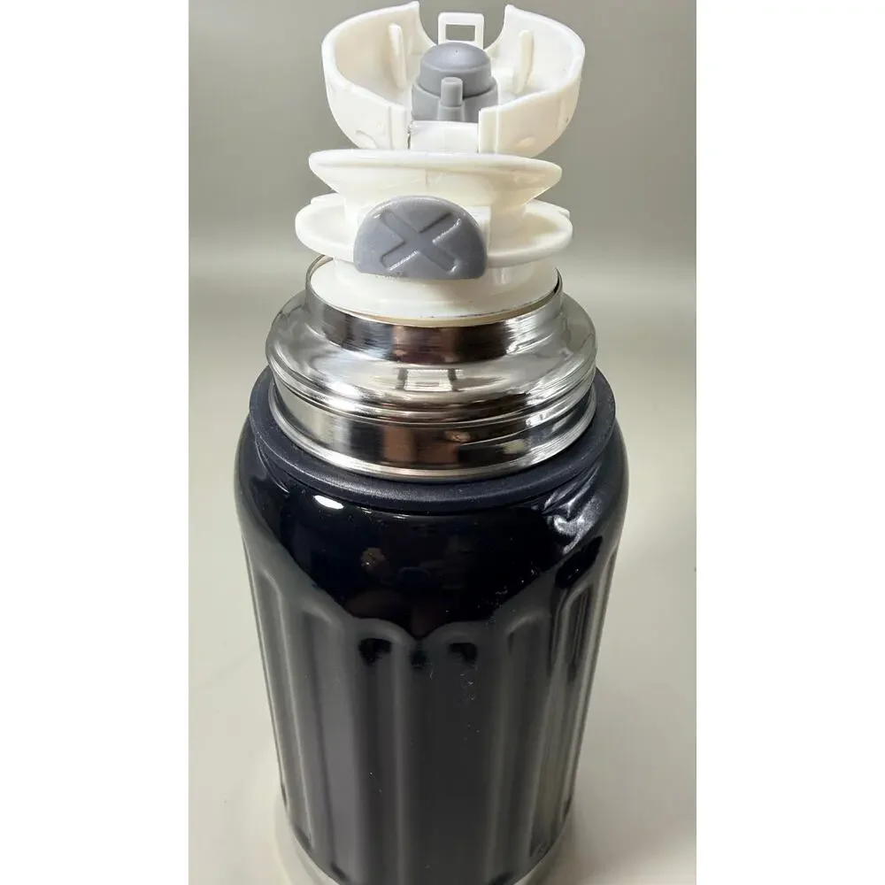 New 16 Oz Insulated Stainless Steel Vacuum Flask Hot/Cold Twist Lid Strap Black